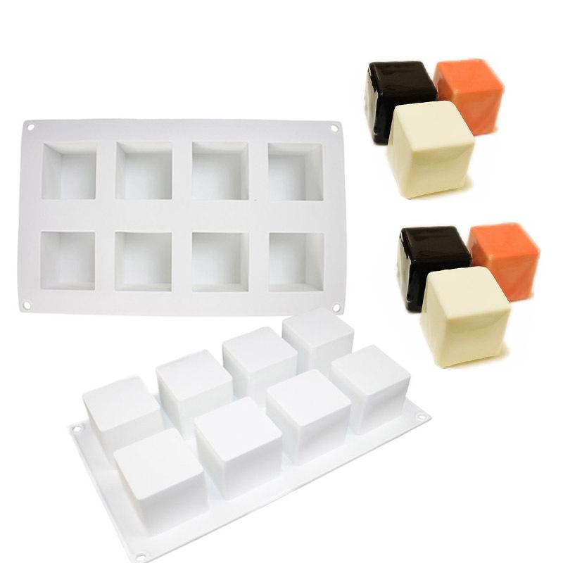 1 Pc 8 Square Silicone Mold, Three-dimensional Rubik's Cube Mousse Dessert Pudding Mold, Jelly Ice Cube Mold, Candle Mold