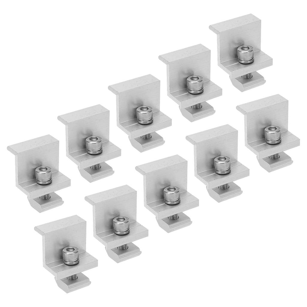 Aluminum Solar Panel Clamps, 10PCS Solar Mount Z Bracket Aluminum Alloy Pressing Block PV Panel Rail End Grounding Clamps Solar Panel Stand For, Rods