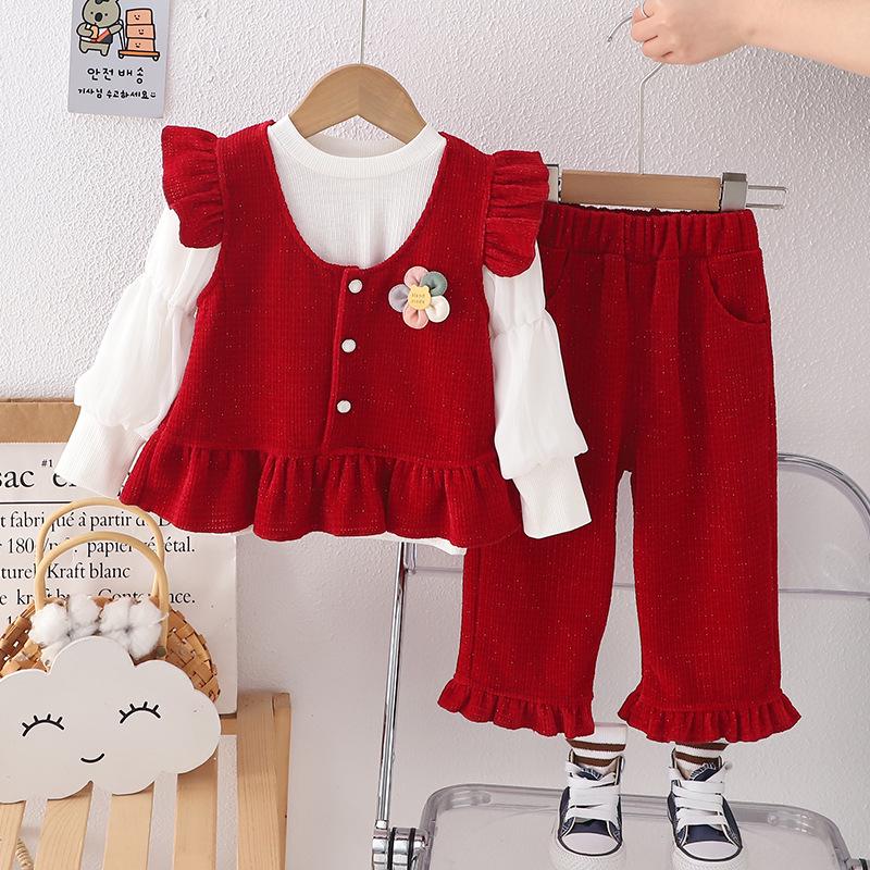 Korean Style Girls' Spring Outfit: Casual Long Sleeve Three-Piece Set