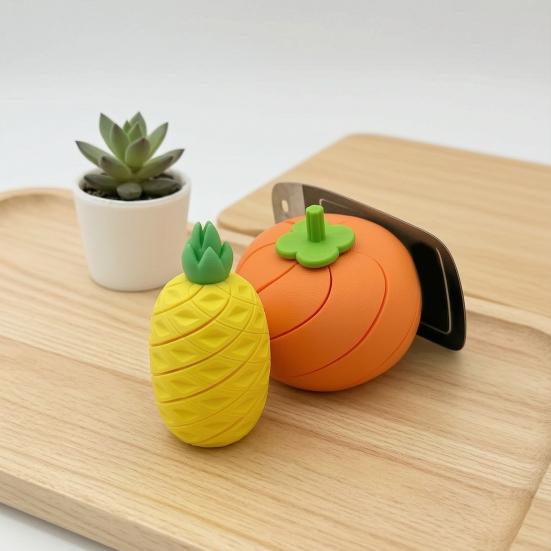 3D Printed Fidget Fruit Toy, Spiral Flexible Pineapple/Persimmon Passthrough Toy, Stress Relief Desk Toy for Adults, Kids