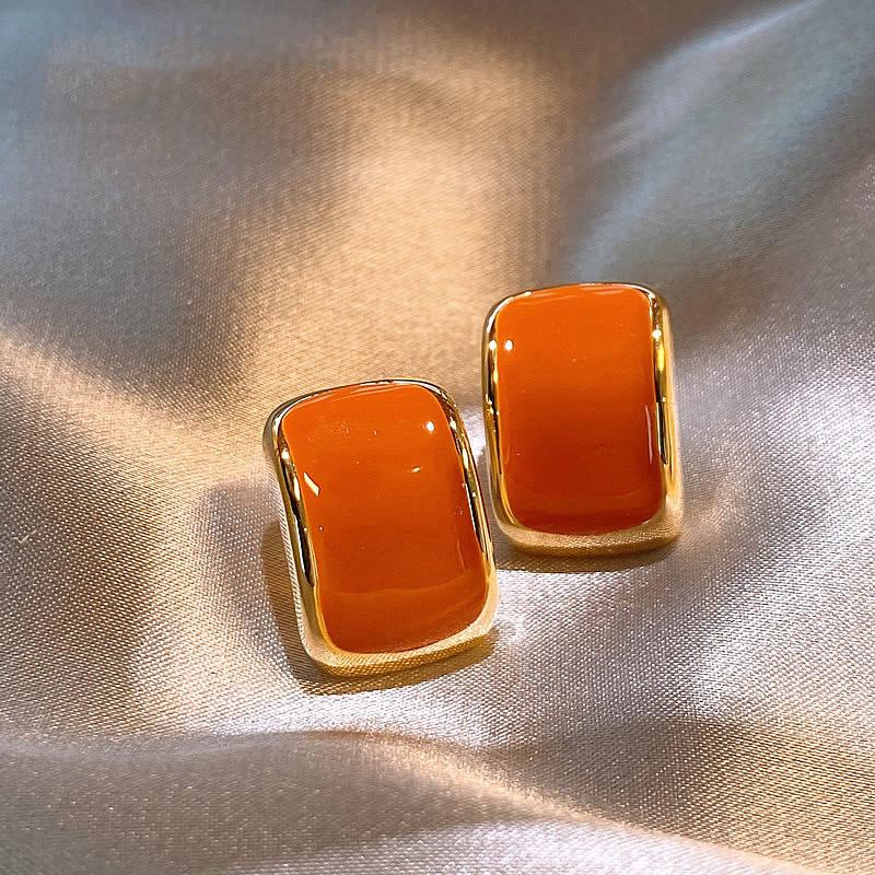 Silver needle dripping oil square geometric earrings Hong Kong style retro temperament stud earrings niche simple design earrings women
