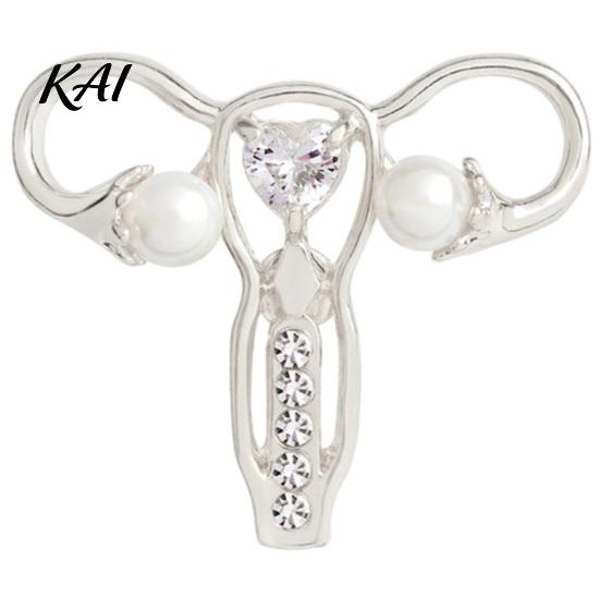 Alloy Brooch Pin Uterus with Rhinestone Faux Pearl, Human Organ Lapel Pin, Pearl Embellished Hollow Shaped Jewelry for Coats Sweaters Scarves