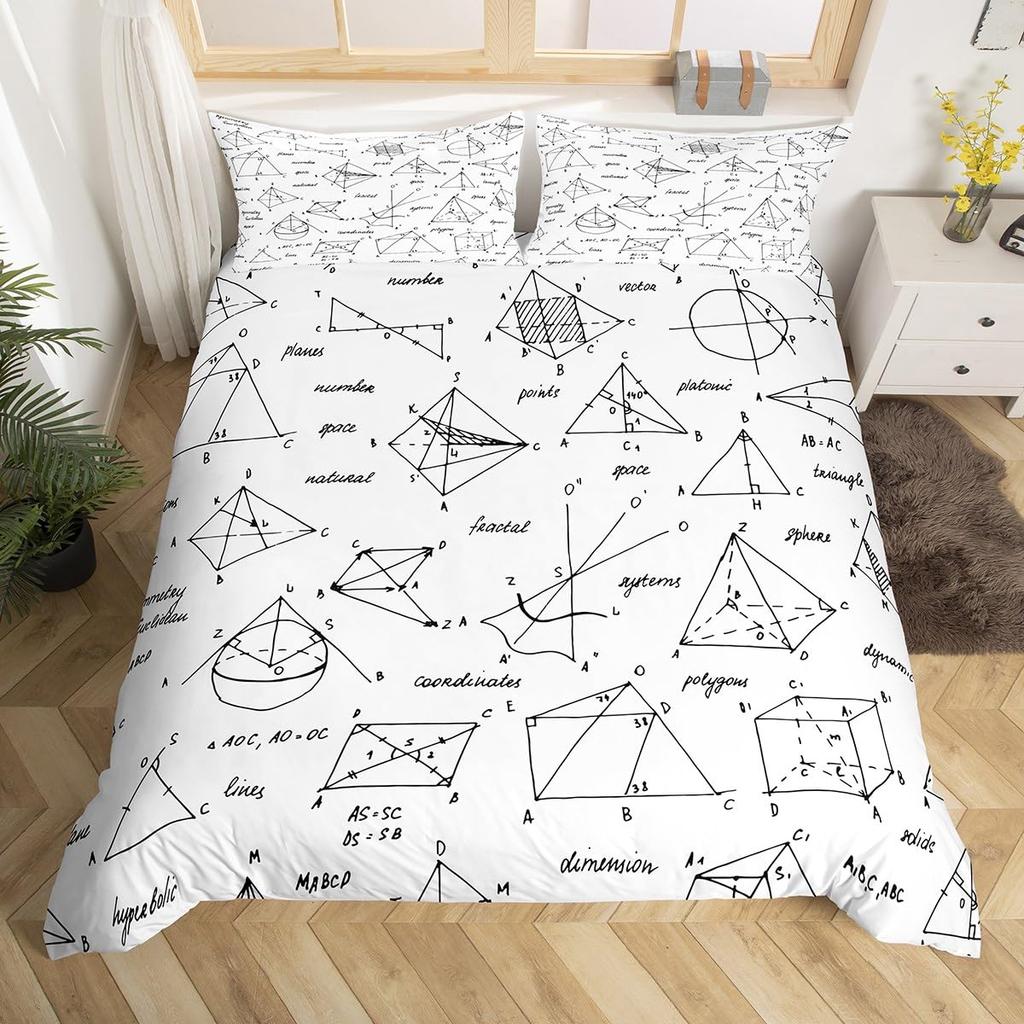 Sada povlaku na přikrývku s matematickou rovnicí Velikost Full Vzor matematického vzorce Potisk Ložní sada 3 ks pro děti Vzdělávací povlak na přikrývku