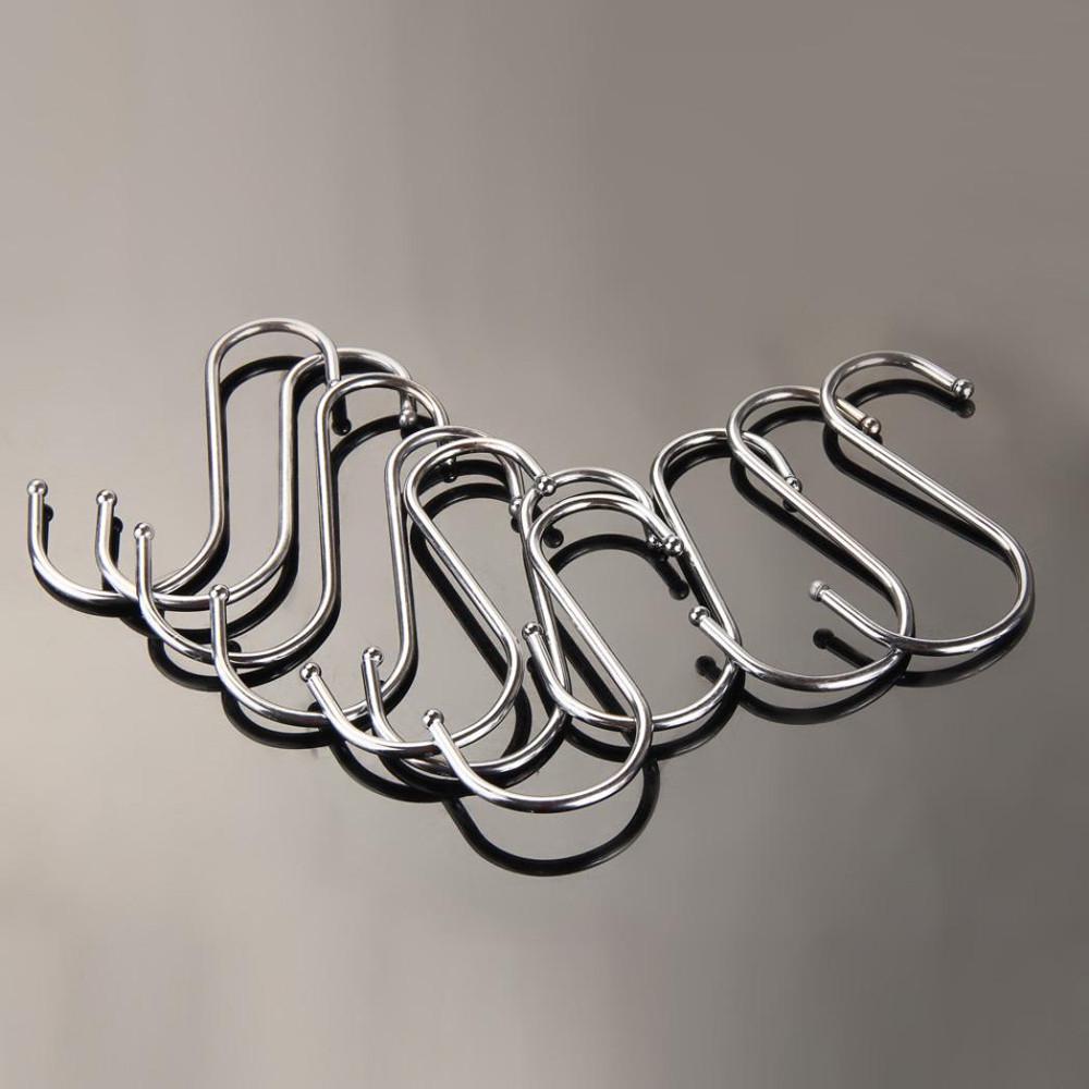Stainless Steel Metal S Hooks Kitchen Pot Pan Hanger Clothes Storage Rack 10 Pcs