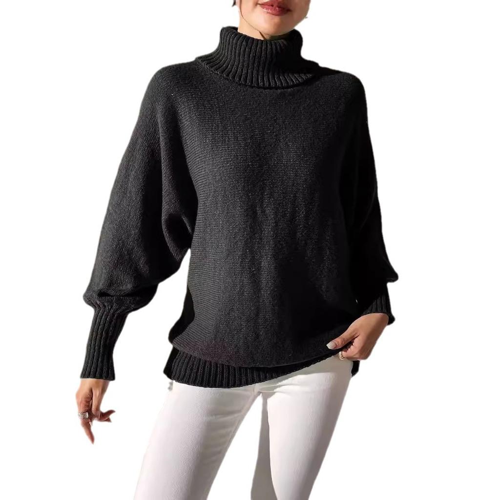 Women's Bottoming Shirt Autumn And Winter Women's Solid Color Simple Bat Sleeve Top Turtleneck Lapel Sweater