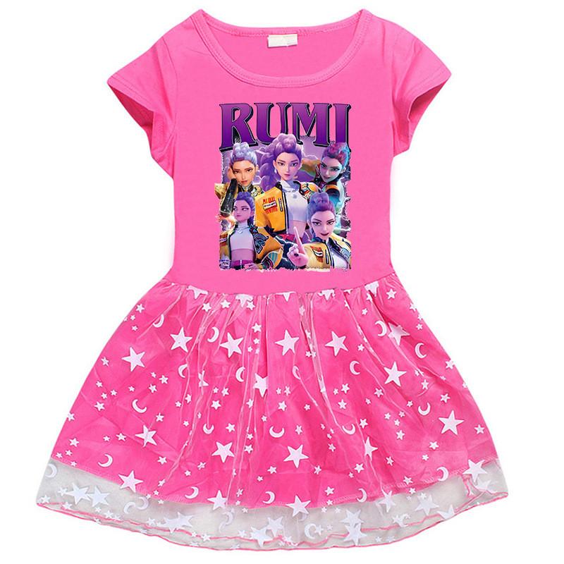 Multi-color Girls Kpop Mira Zoey Rumi Hunters Printed Mesh Dress