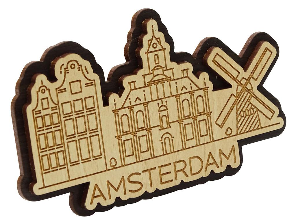 Printtoo Souvenir Wooden Engraved Amsterdam City of Netherlands Custom Fridge Magnet