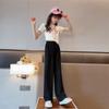 Girls' Summer Pants Summer Thin Mosquito Repellent Pants Ice Silk Black Children's Suit Wide Leg Pants