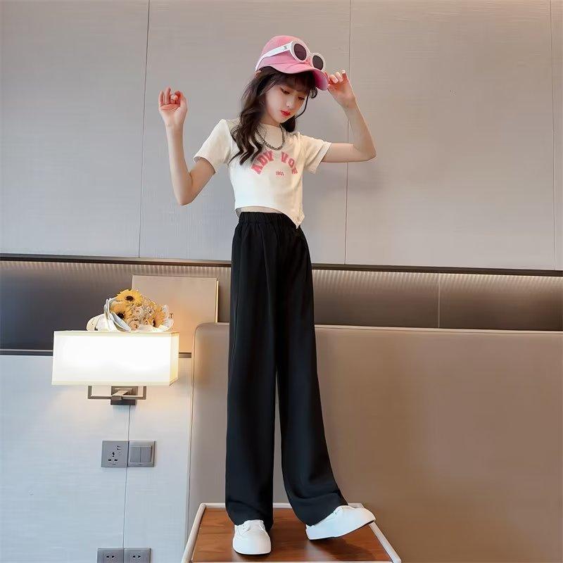 Girls' Summer Pants Summer Thin Mosquito Repellent Pants Ice Silk Black Children's Suit Wide Leg Pants