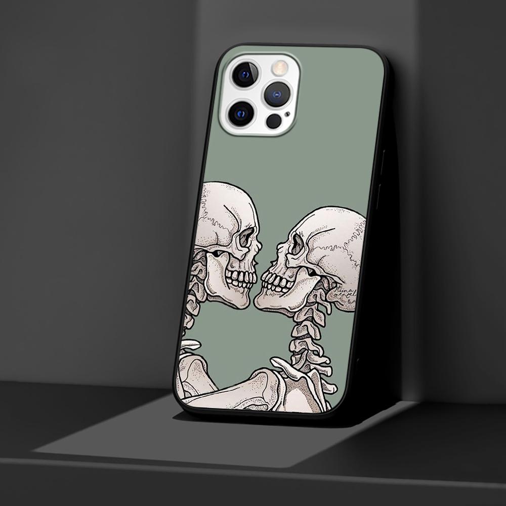 Grim Reaper Schädel Skelett Hülle für Apple iPhone 14 11 13 12 Pro Max XR 7 8 + SE 2020 XS 6 6s Plus 5 5s Schwarze Silikon Handyhülle