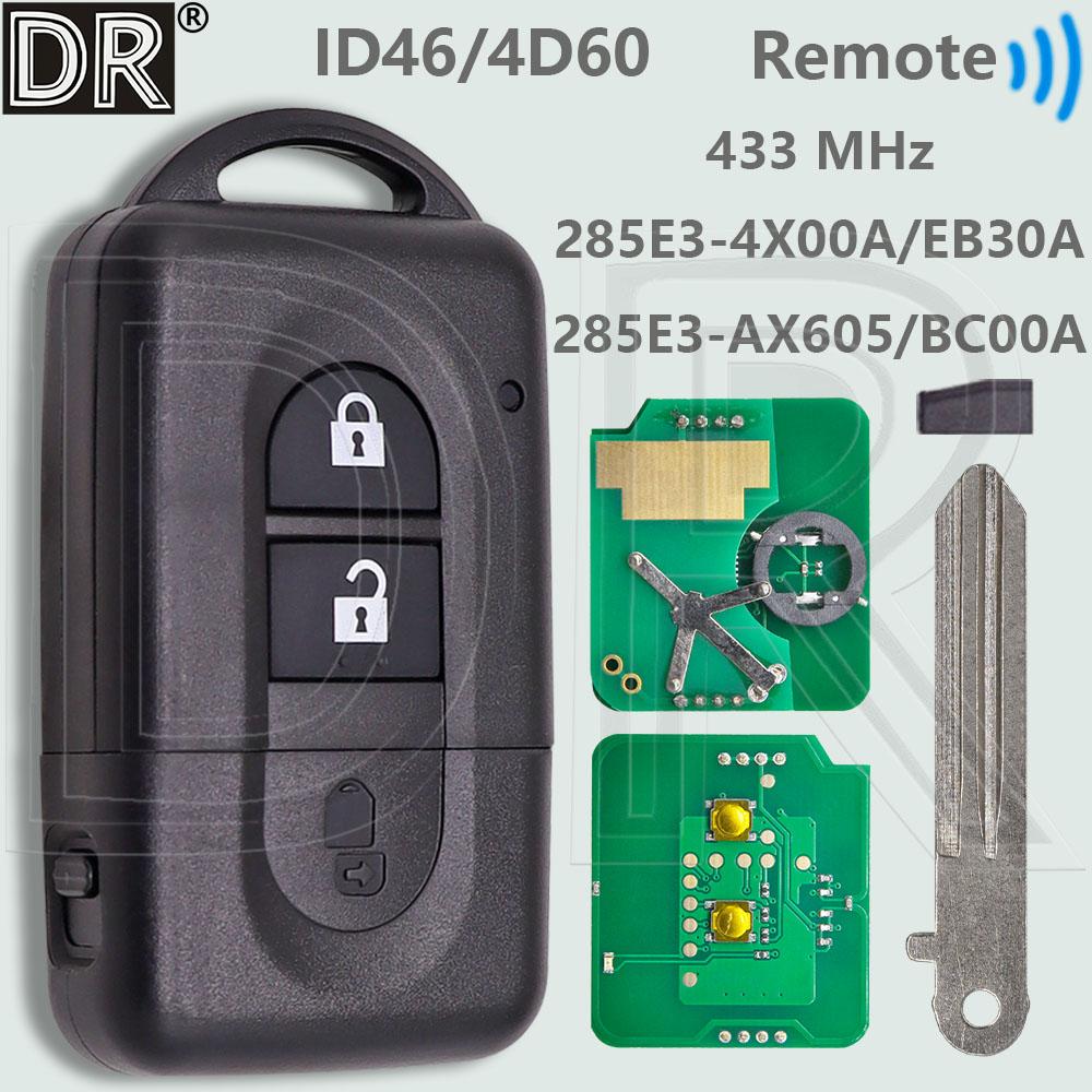 DR ID46/4D60 Chip 433MHz 285E3AX605/285E3BC00A Car Remote Key For Nissan Qashqai Micra Xtrail Note Juke K12E Pathfinder NV200