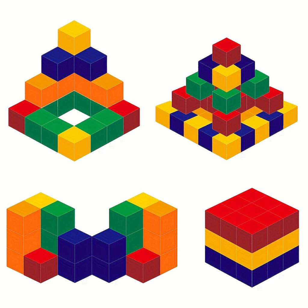 Wooden Box Square Block, Three Dimensional Thinking Puzzle Geometry, Square Three Views, Spatial Children's Math Teaching Aids