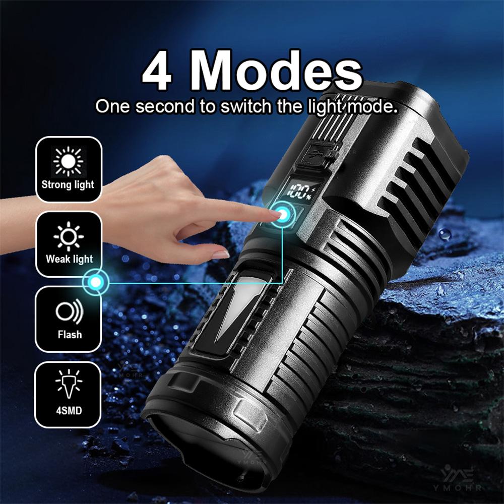 7 LED High-power LED Strong Light Flashlight 18650 USB C Rechargeable with Side Light Multifunctional Outdoor Hiking Camping Light