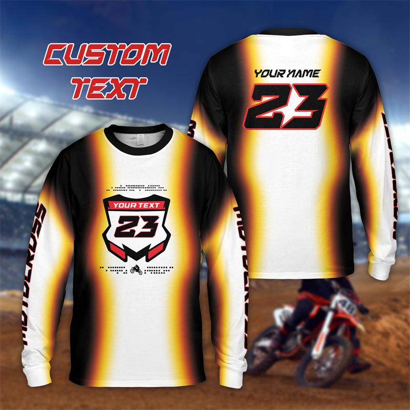 Personalized Rider Name Number Motocross Long Sleeve Shirt Custom Geometric Pattern Dirt Bike T Shirt Loose Racing Team 3D Shirt