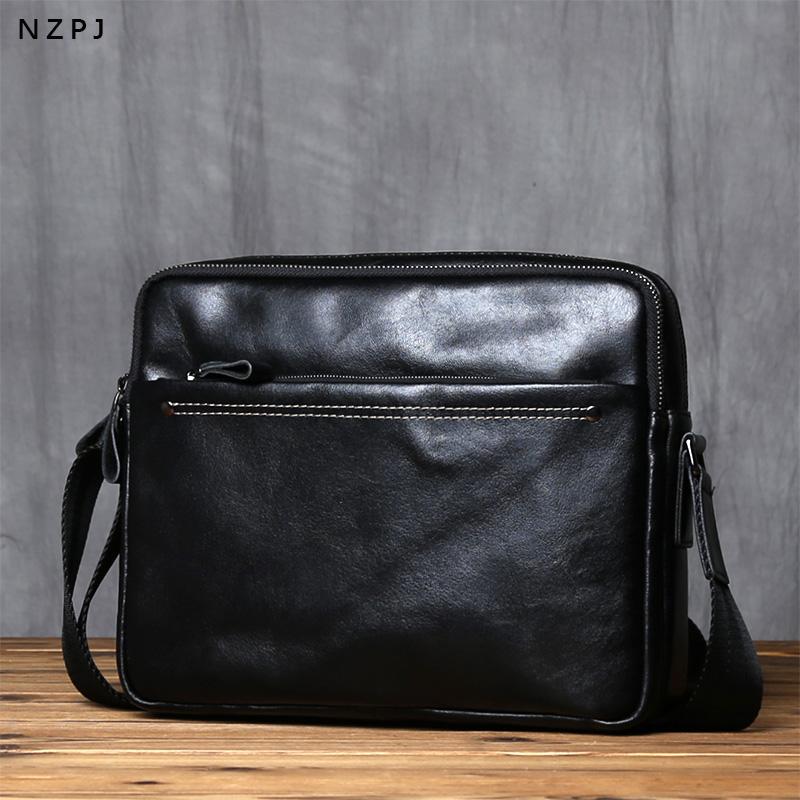 NZPJ Genuine Leather Men's Shoulder Bag Casual Crossbody Bag Natural Cowhide Tablet Computer Bag Trend Men Bag For 10 Inch IPad