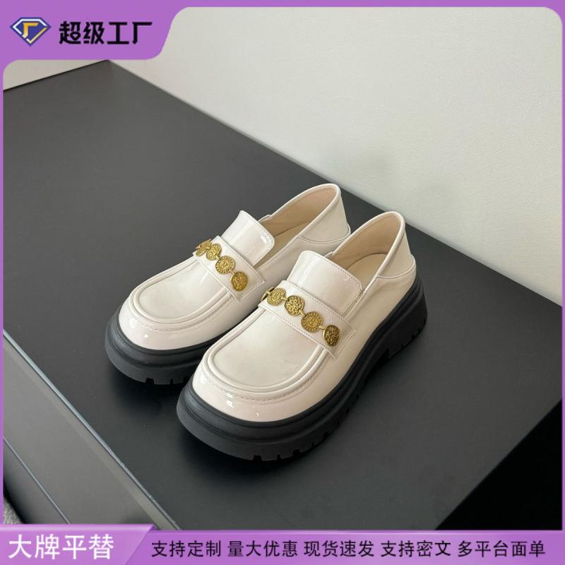Spring new loafers women's small gold coins with retro British style small leather shoes women's versatile women's shoes