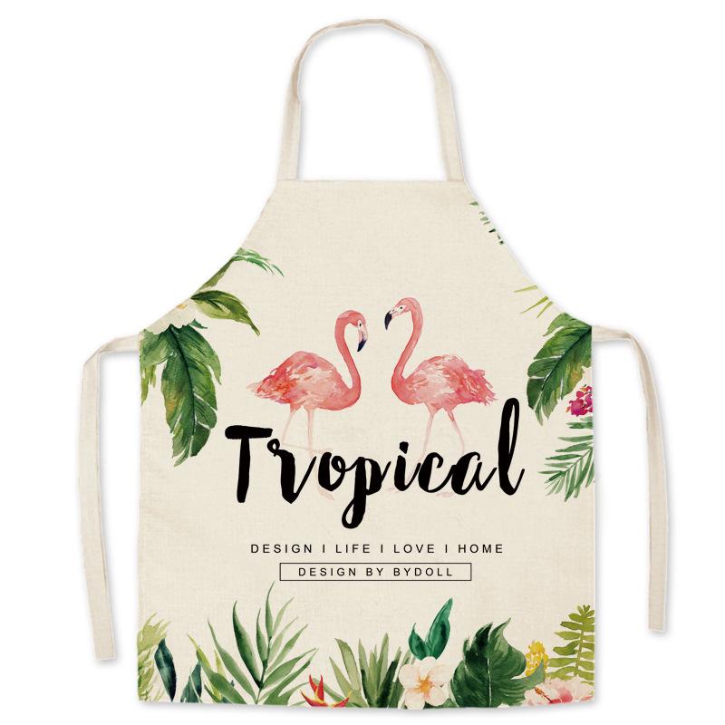 Adult & Child Flamingo Cartoon Faux Linen Apron - Ideal for Kitchen, Logo Work, and Advertising