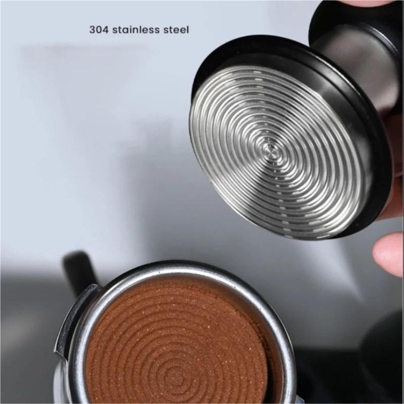 304 Stainless Steels Spring Loaded Coffee Tamper 58mm With Rippled Texture Base For Enhances Grip And Consistent Tamping