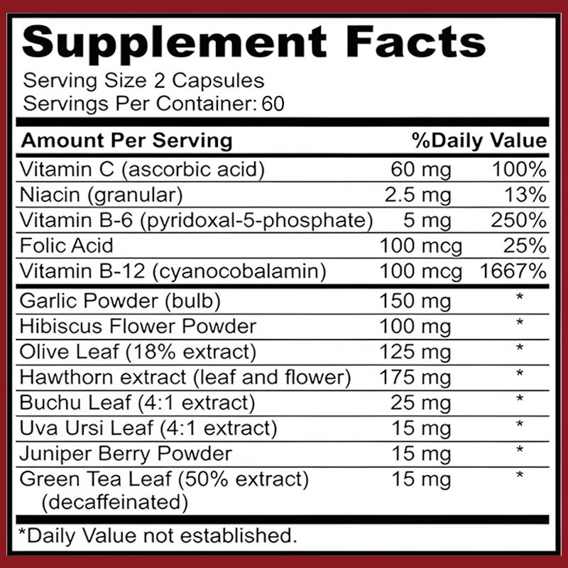 Blood pressure support capsules, herbal and vitamin supplements, 120 pills to help maintain health