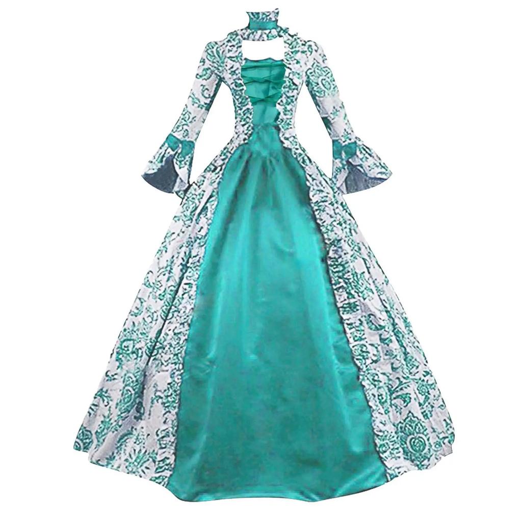 Damen Cosplay Marie Antoinette Kleid Mittelalterliches Glockenärmel Viktorianische Party Formelles Kleid Renaissance Gotisches Florales Gewand Übergröße