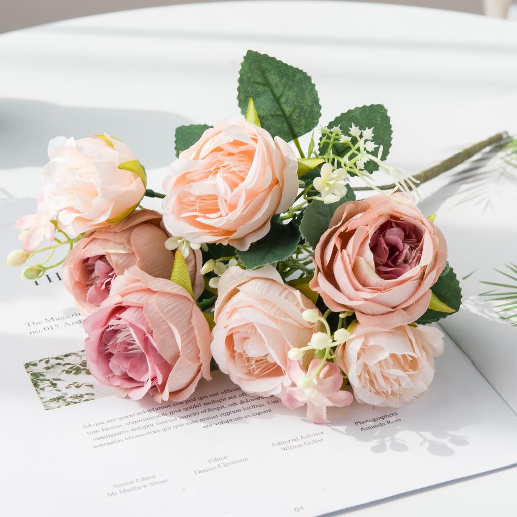 Artificial Flower Vase for Home Decoration Accessories Wedding Scrapbook Peony Candy Box Arrangement Christmas Silk Rose Bouquet