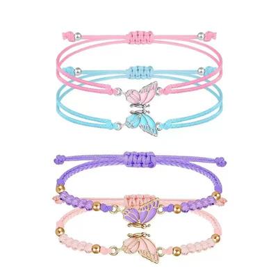 Adjustable Cross-Woven Butterfly Bracelet for Couples & Best Friends - Versatile Sweet Style Hand Jewelry