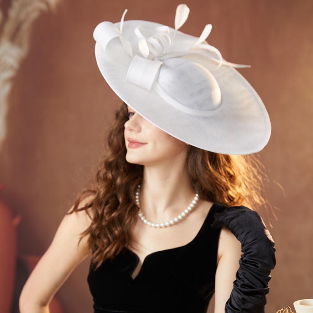 With Headband Tea Party Hat Wide Brim Derby Hat New Women Fascinator Hats  for Church Event