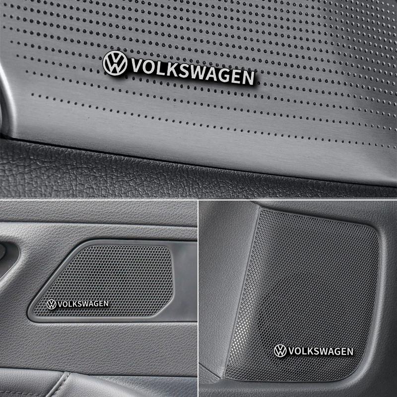 VW 4Pcs Car Audio Decorate 3D Aluminum Emblem Badge Sticker Decal For Volkswagen VW Rline GTI Golf 5 6 7 Polo Passat CZYXB