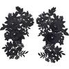1 Pair Lace Flower Applique Beaded Rhinestones Sew On Embroidered Patches Applique Décor for Wedding Dress DIY Sewing Craft Decoration, Black 9.2 x