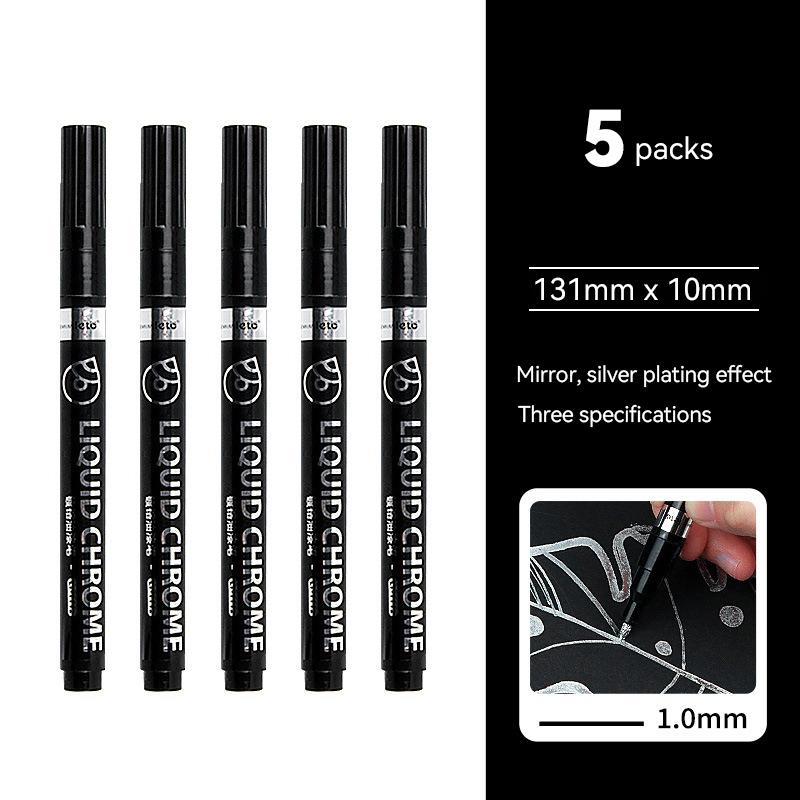 6/1pcs Chrome Pen Marker Reflective Mirror Electroplating Paint Repair Marker For Rock Ceramic Glass 0.8/1/2mm Nib Art Craftwork
