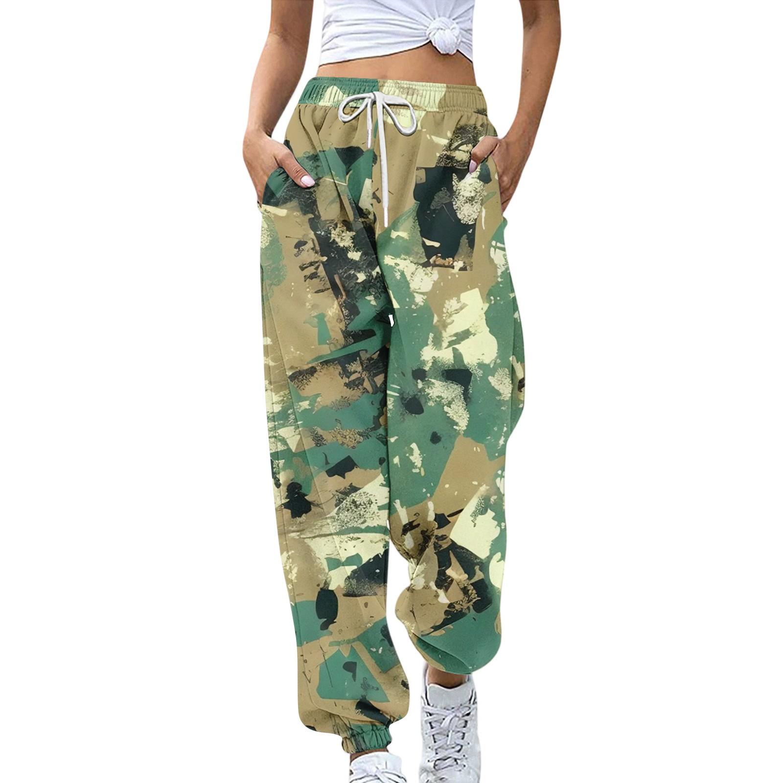 

Жіночі спортивні штани з кишенями Модні штани з камуфляжним принтом на гумці Повсякденні спортивні штани S