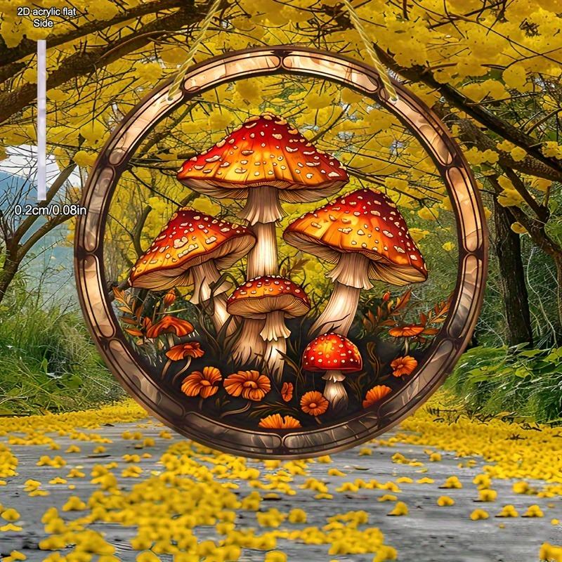 2D Flat AcrylicTranslucent Stained Mushroom/ Wreath Sign,Nurseries,Vintage HomeDecorWall for BarKitchen,Restaurant ShopWall Decor,Rustic Hanging Acry