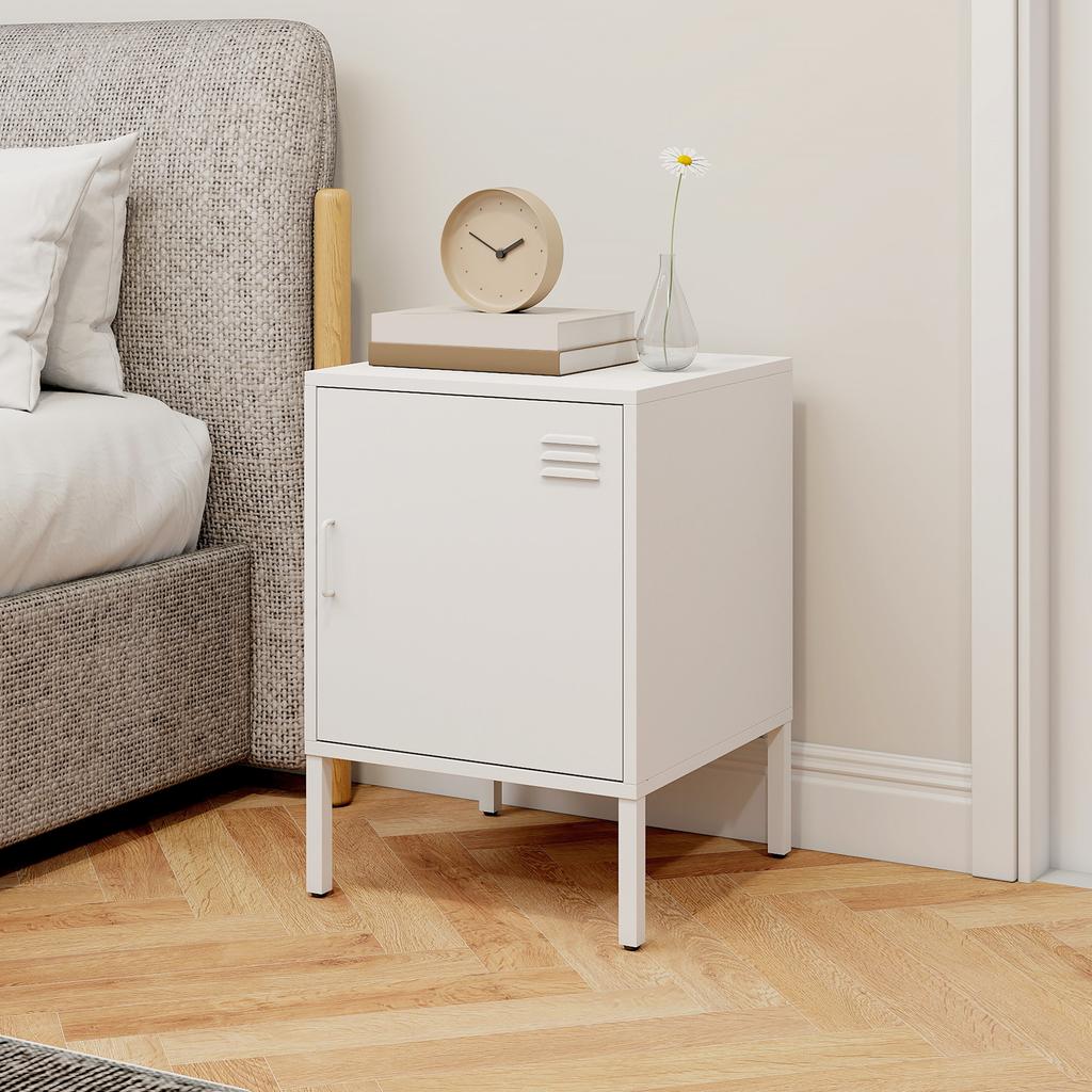 Steel Nightstand, Side Table for Various Purposes, Adjustable Shelf, for Bedroom, Living Room, White
