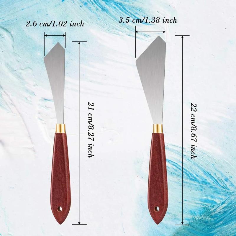 2 Adet Boyama Bıçağı Seti Boyama Karıştırma Kazıyıcı Paslanmaz Çelik Palet Bıçağı Ahşap Saplı Boyama Sanatı Spatulası painting