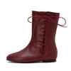 Women Mid Calf Boots Retro Cross Straps Flats Elegant Boots Spring Autumn Lace-Up Boots Party Shoes Round Toe Flat Booties Botas