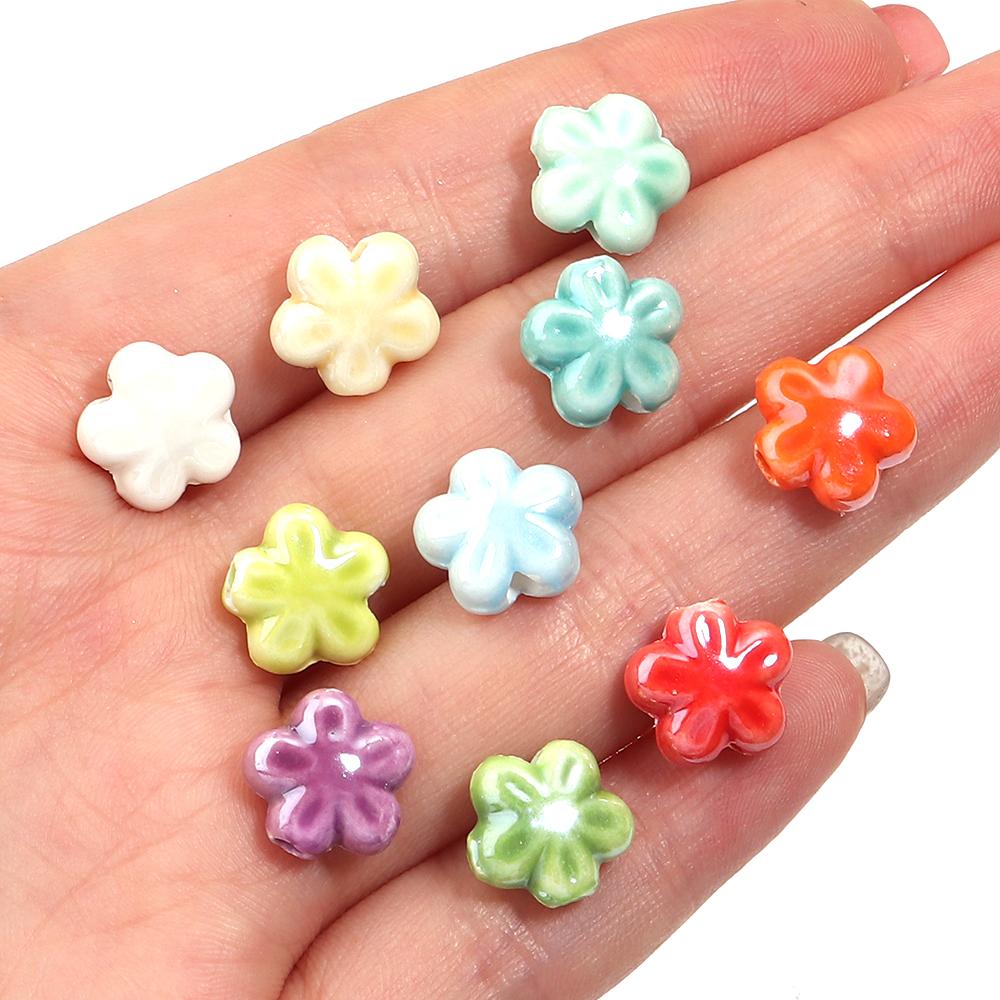 10pcs Colorful Cherry Blossoms Ceramic Beads Mini Flower Loose Spacer Beads For Jewelry Making DIY Bracelet Necklace Accessories