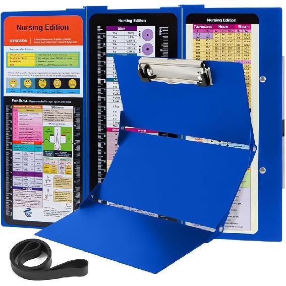Nursing Clipboard with Nursing and Medical Edition Cheat Sheets 3 Layers Aluminum Foldable Nurse Clip Board Nursing Student Essentials - Foldable