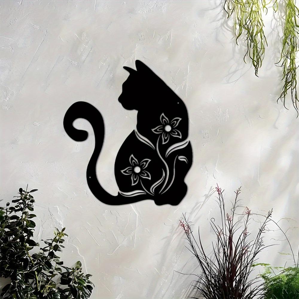 1pc Black Cat Metal Wall Art Floral Accents Home Decor 15.74 Inch for Living Room Bedroom Kitchen Outdoor Cat Decoration