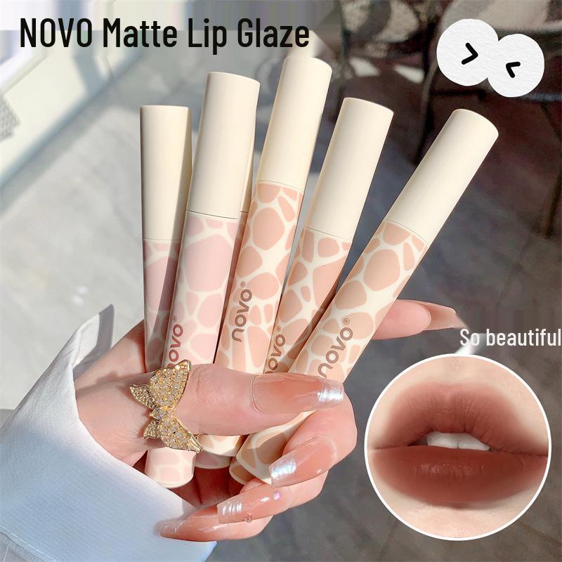 NOVO Matte Velvet Lip Glaze: Non-Stick, Non-Fading, Waterproof, Sweatproof, Student-Friendly Nude Makeup Lipstick.