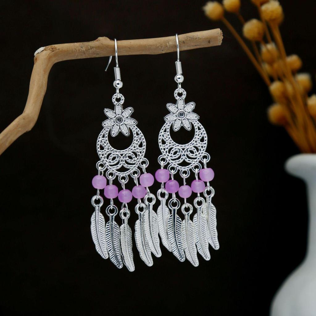 Personalized Bohemian Miao Silver Geometric Tassel Earrings