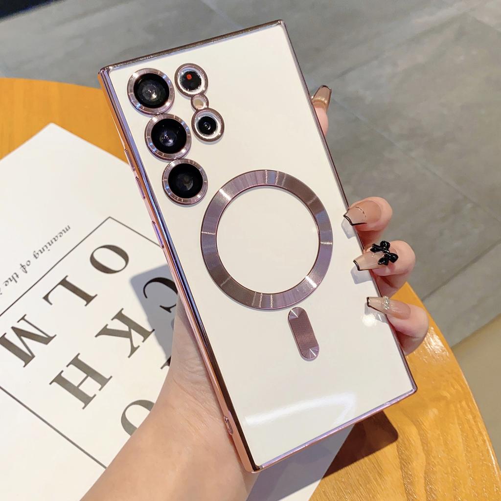 For Samsung Galaxy S24 Ultra Magnetic Phone Case Electroplated TPU Cover with Lens Film