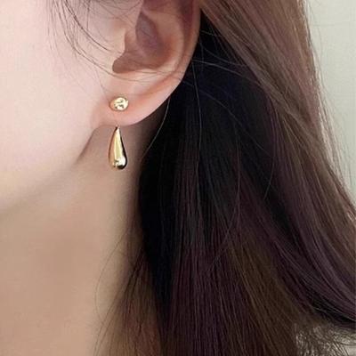 Polished Water Drop Earrings Women's Niche Vintage Design Minimalist Personalized Elegant Everyday Ear Jewelry