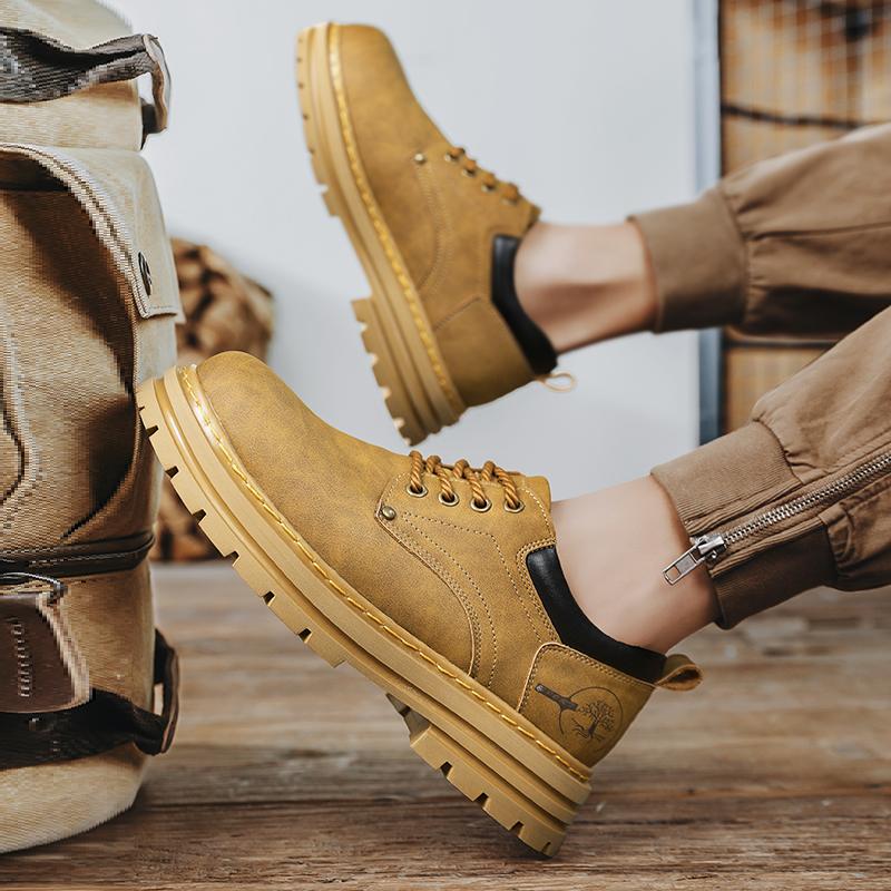 Outdoor Casual British Style Brown Casual Big Head Boots Male Low Top Leather Work Shoes Desiger Vintage Ankle Boots for Men