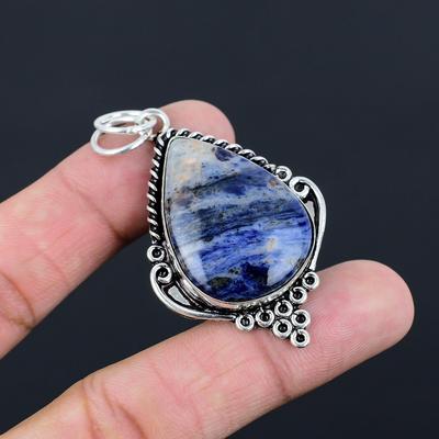 925 Sterling Silver Sodalite Stone Handmade Bezel Handcrafted Engagement Pendant