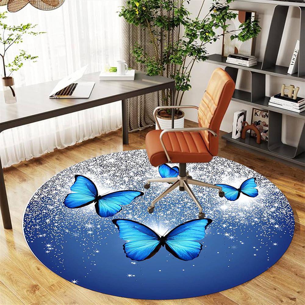 1pc Butterfly Moon Round Chair mat Area Rug - Non-Slip, Floor Mat for Office, Bedroom, home decor Christmas Gift p0811224