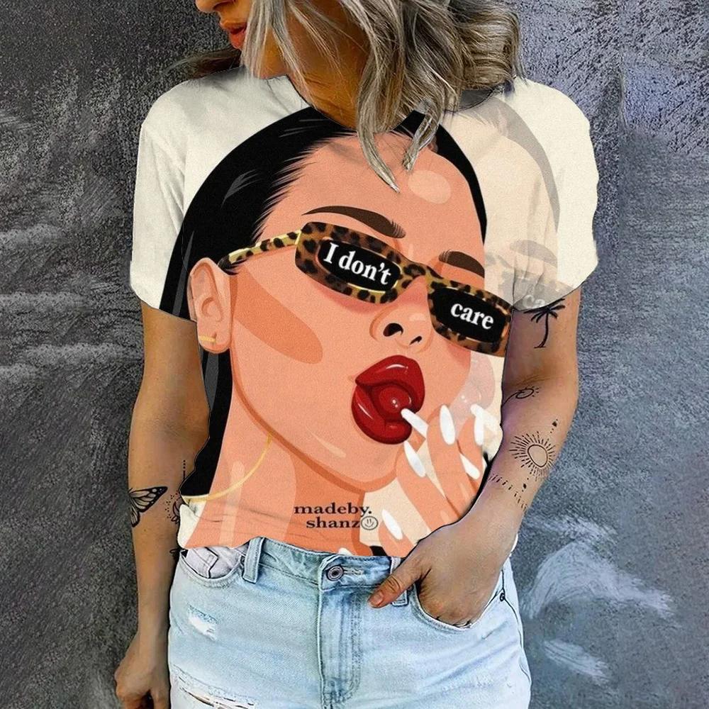 2025 Summer Women Fashion T-shirt Art Girl Painting O-Neck Tops Tees Female Stylish Short Sleeve Clothing Ladies Casual Outfit