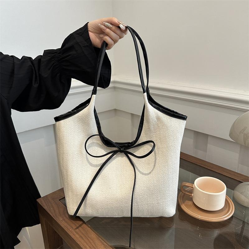 Casual commuting large-capacity striped cotton and linen bag women's new versatile shoulder bag portable tote bag