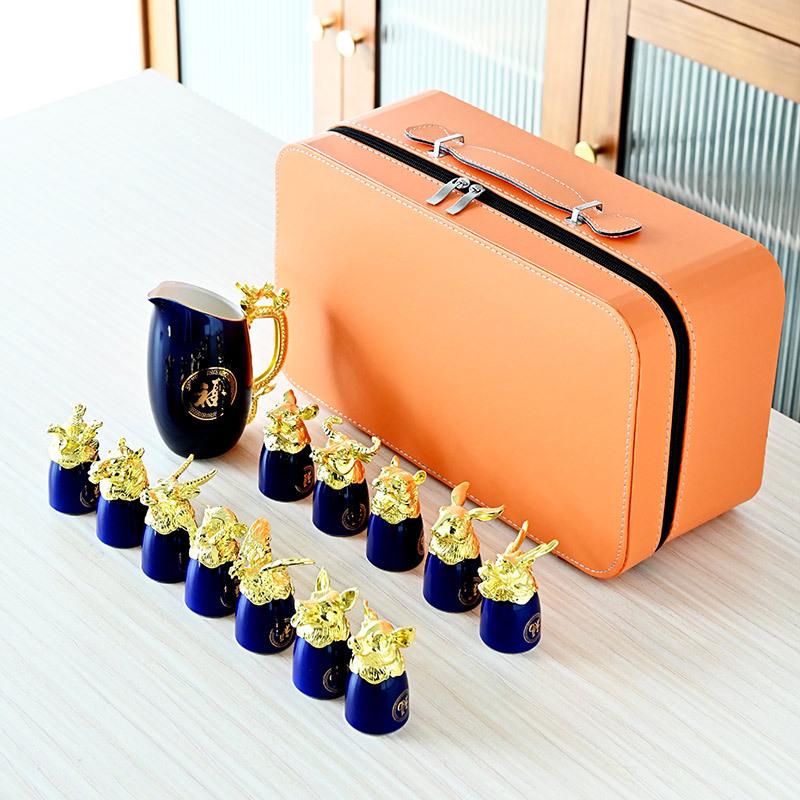 Ceramic Zodiac with Divider, White Cup, Travel Tea Set, Wine Party Activity, Festival Gift