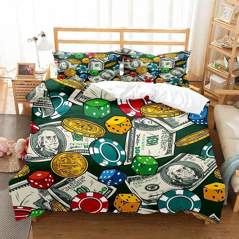 Poker Bedding Set Clown Poker Cards Game Theme Duvet Cover Set Geometric Pattern Comforter Cover For Kids Adults Bedroom Decor