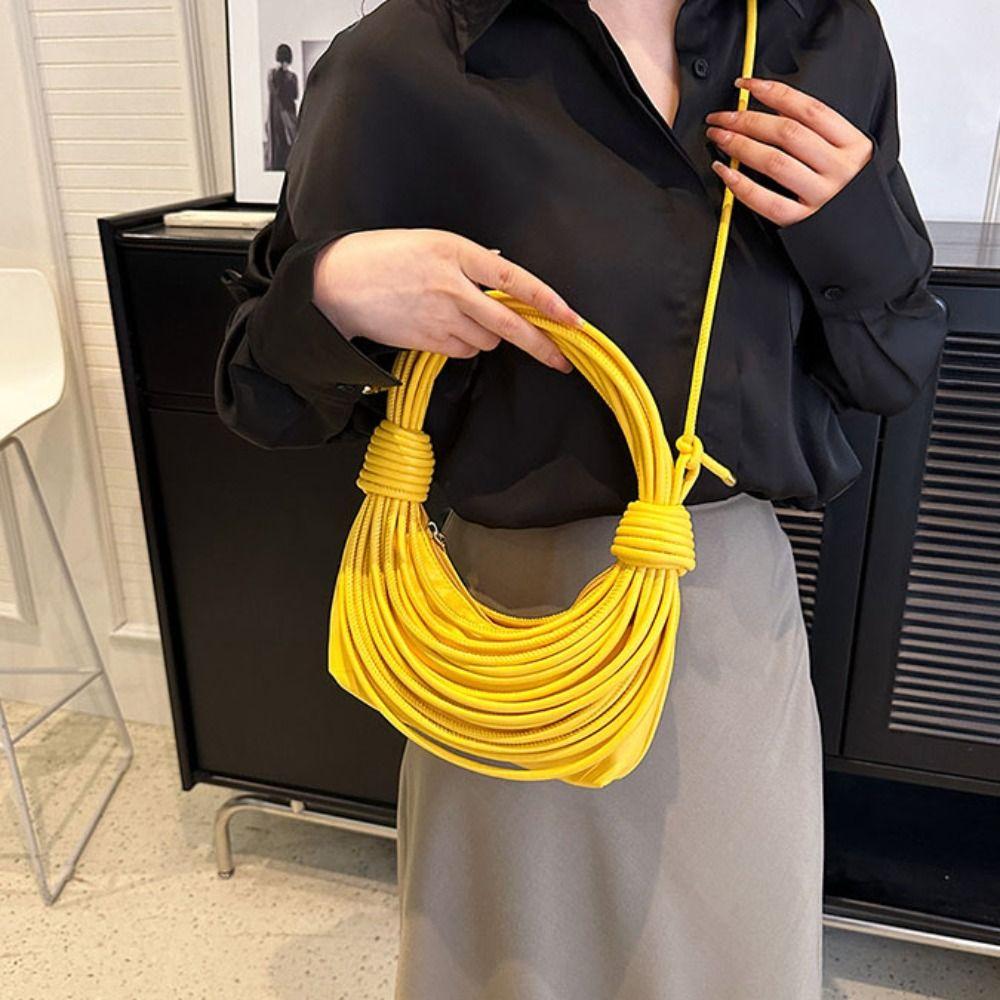 Rope Knotted INS Shoulder Bag Half-Moon Bag Fashion Underarm Bag Handwoven Noodle Bag  Women